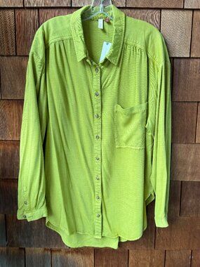 NWT Pilcro Anthropologie Lime The Bo Boyfriend Button Front Shirt - Women's XL